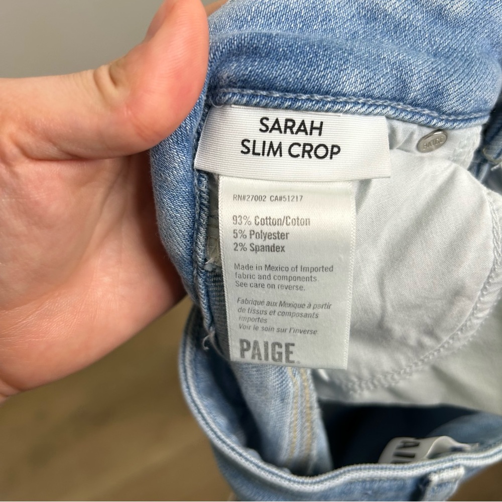 PAIGE High Rise Sarah Slim Crop Jean in Cruiser Destructed 28 - Picture 13 of 15